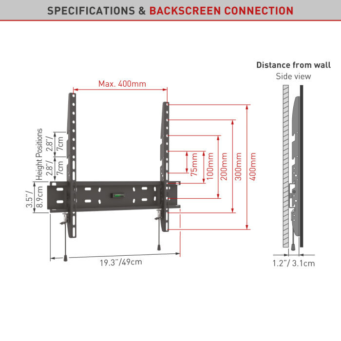 Teleri seinakinnitus Barkan AL300, 13"-65", 50 kg, 400x400 mm hind ja info | Teleri seinakinnitused ja hoidjad | kaup24.ee