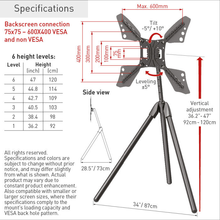 TV põrandaalus Barkan ALS410, 13"-83", 50 kg, 600x400 mm цена и информация | Teleri seinakinnitused ja hoidjad | kaup24.ee