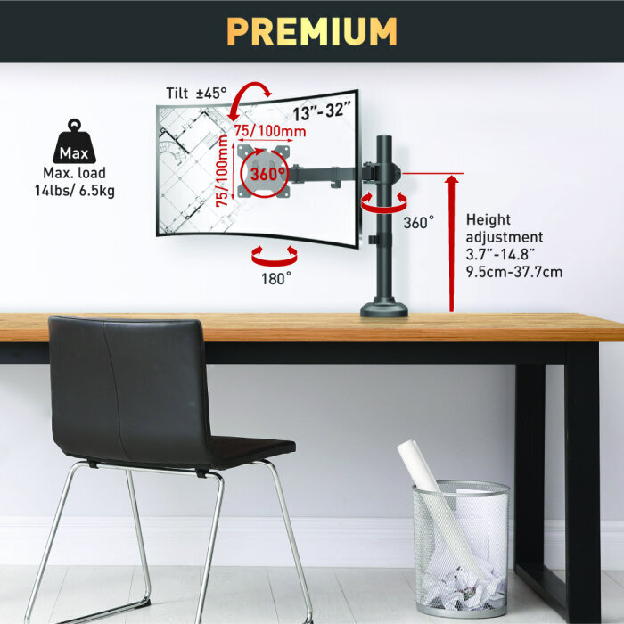 Monitori lauakinnitus Barkan M121T, 13"-32", 6.5 kg, 100x100 mm цена и информация | Teleri seinakinnitused ja hoidjad | kaup24.ee