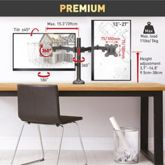 Monitori lauakinnitus Barkan M142T, 13"-27", 5x2 kg, 100x100 mm цена и информация | Кронштейны и крепления для телевизоров | kaup24.ee