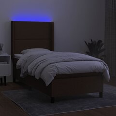 vidaXL kontinentaalvoodi madratsiga ja LED, tumepruun, 90x190 cm, kangas hind ja info | Voodid | kaup24.ee