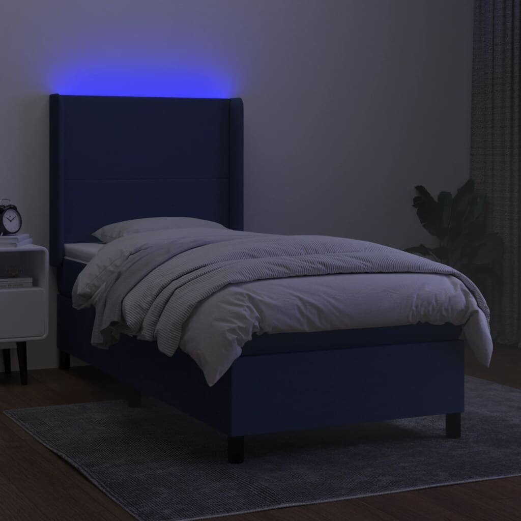 vidaXL kontinentaalvoodi madrats ja LED, sinine, 90x190 cm, kangas hind ja info | Voodid | kaup24.ee