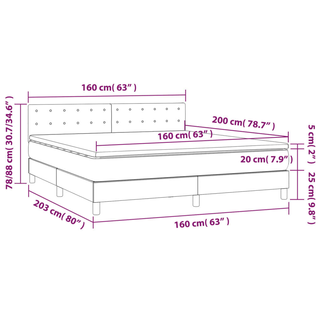 vidaXL kontinentaalvoodi madrats ja LED, pruunikas, 160x200 cm, kangas цена и информация | Voodid | kaup24.ee