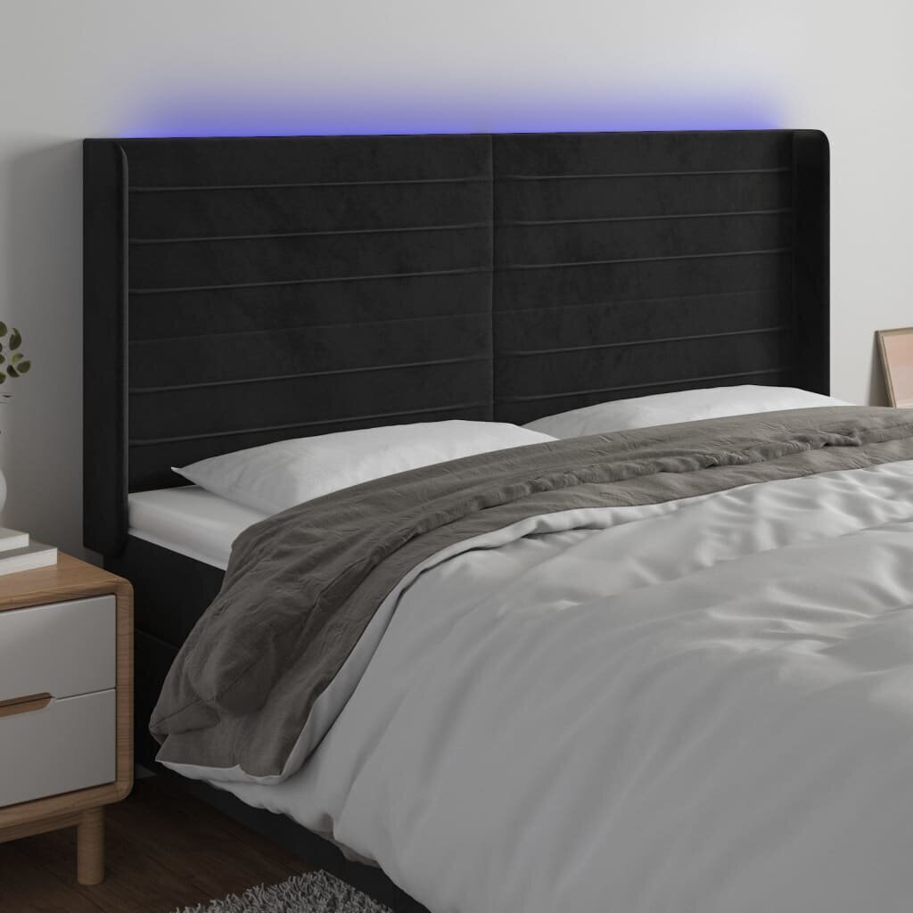 vidaXL LED-voodipeats, must, 183x16x118/128 cm, samet hind ja info | Voodid | kaup24.ee