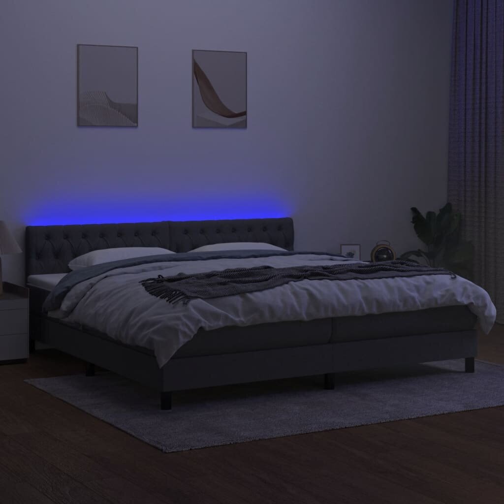 vidaXL kontinentaalvoodi madratsiga ja LED, tumehall, 200x200 cm, kangas цена и информация | Voodid | kaup24.ee