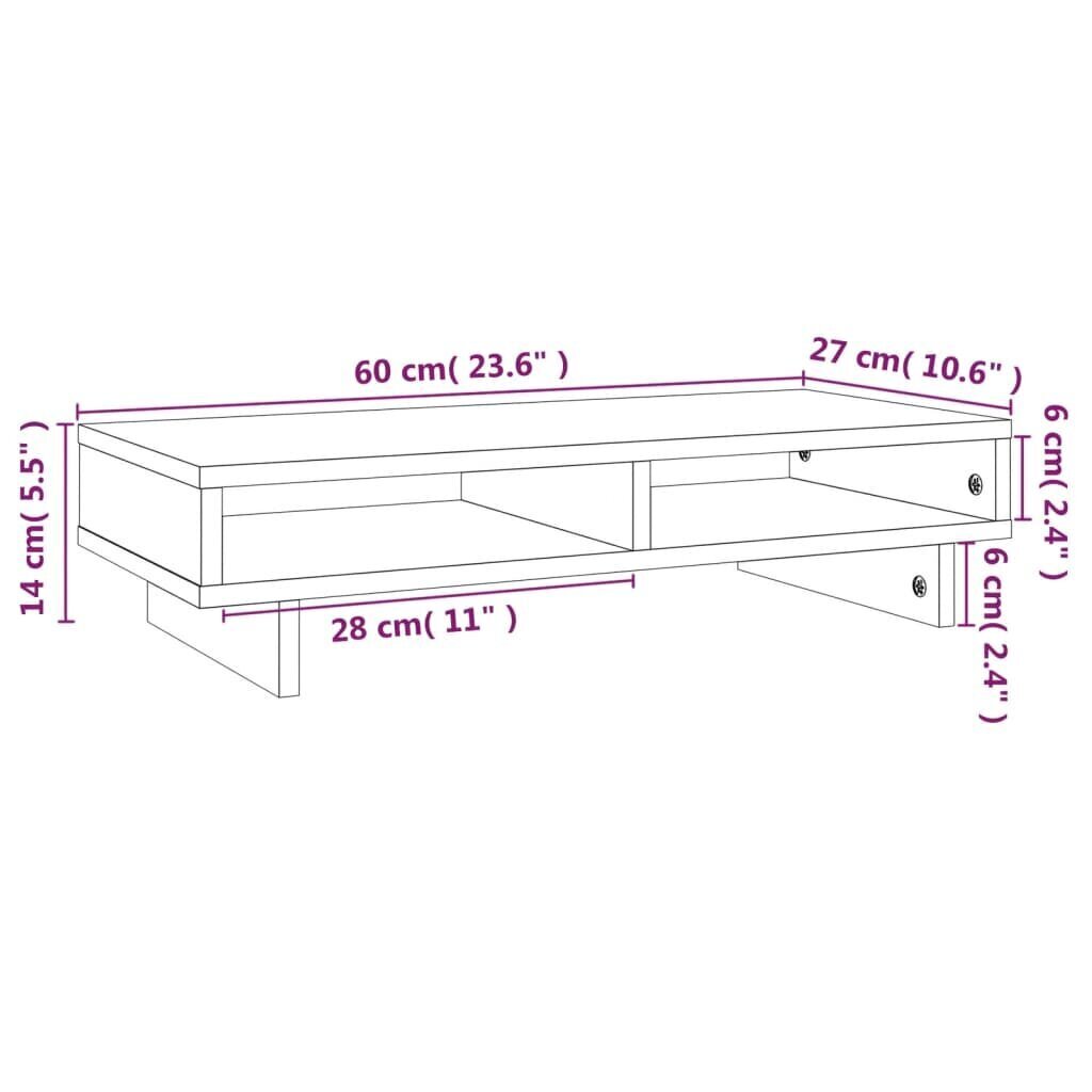 vidaXL monitorialus, must, 60 x 27 x 14 cm, männipuit hind ja info | Monitori hoidjad | kaup24.ee