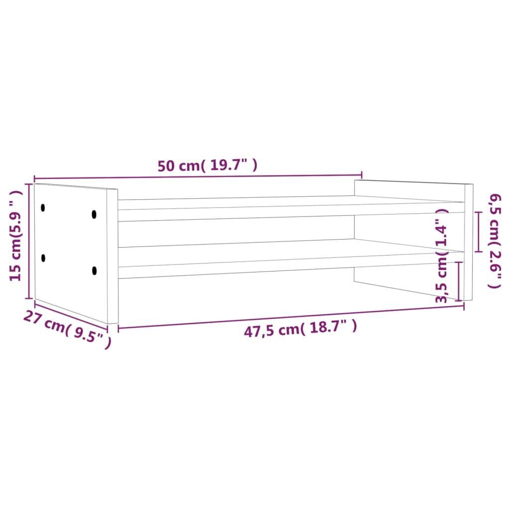 vidaXL monitorialus, hall, 50 x 27 x 15 cm, männipuit hind ja info | Monitori hoidjad | kaup24.ee