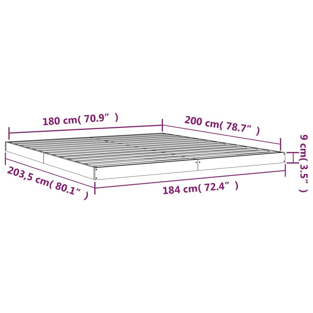 vidaXL voodiraam, valge, 180 x 200 cm, männipuit цена и информация | Voodid | kaup24.ee