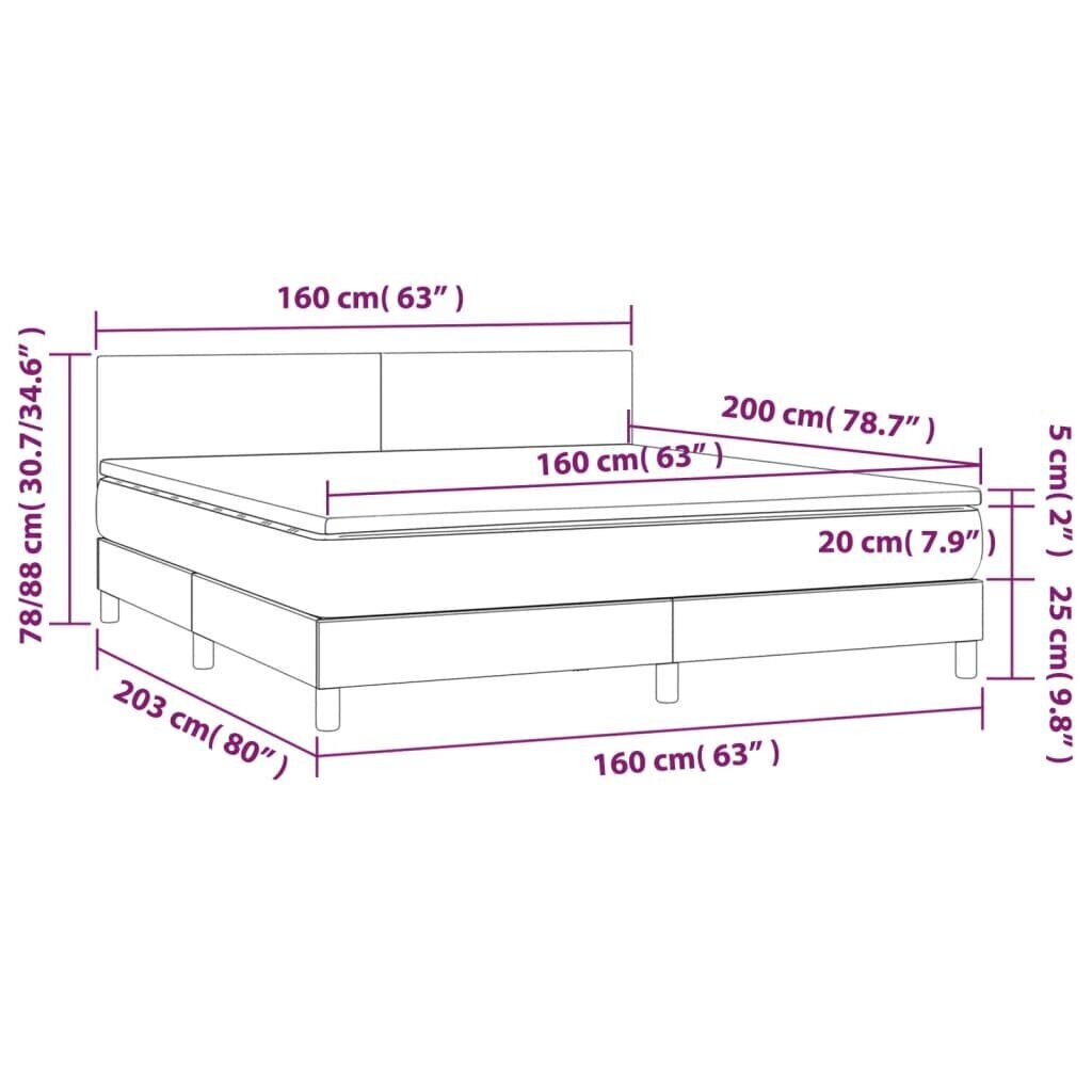 vidaXL kontinentaalvoodi madrats ja LED, helehall, 160x200 cm, kangas hind ja info | Voodid | kaup24.ee