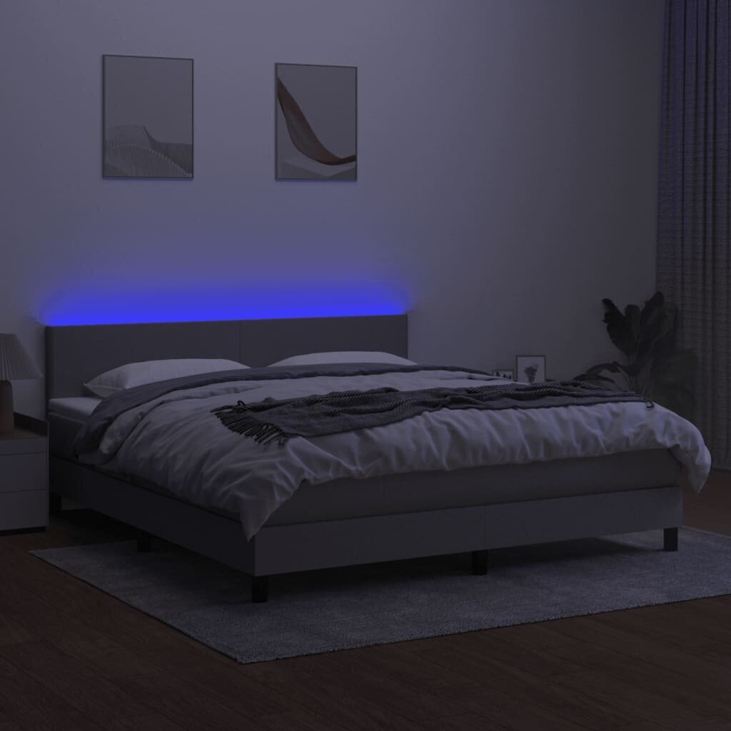 vidaXL kontinentaalvoodi madrats ja LED, helehall, 160x200 cm, kangas hind ja info | Voodid | kaup24.ee