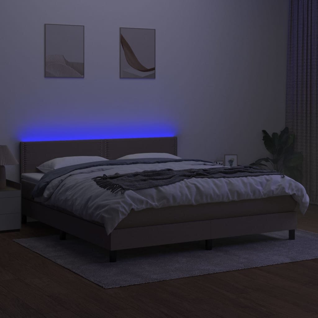 vidaXL kontinentaalvoodi madrats ja LED, pruunikas, 180x200 cm, kangas hind ja info | Voodid | kaup24.ee