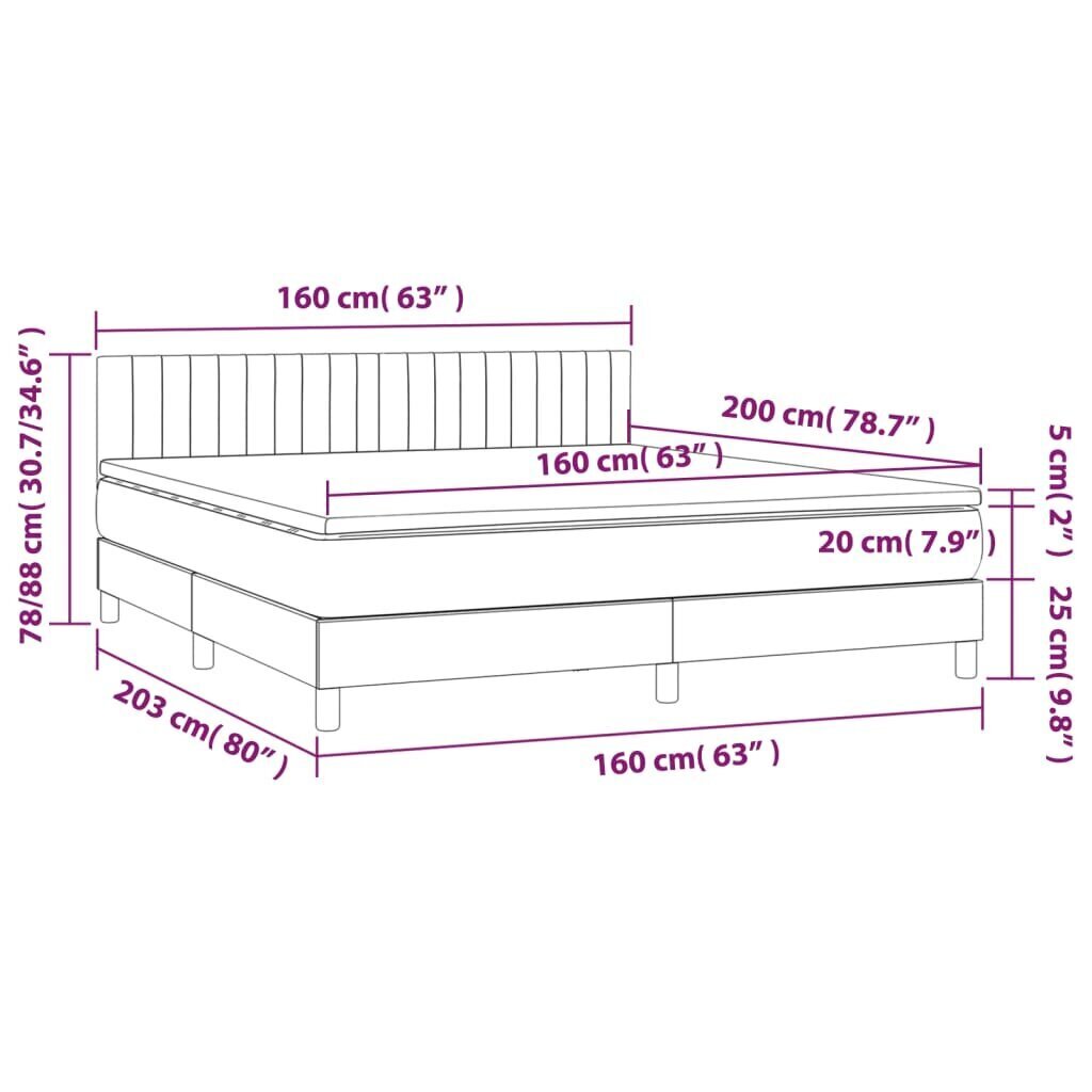 vidaXL kontinentaalvoodi madrats ja LED, helehall, 160x200 cm, kangas цена и информация | Voodid | kaup24.ee