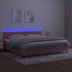vidaXL kontinentaalvoodi madratsiga, LED, roosa, 200x200 cm, samet цена и информация | Кровати | kaup24.ee