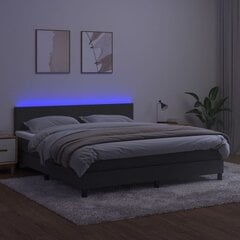 vidaXL kontinentaalvoodi madrats ja LED, tumehall, 160x200 cm, samet hind ja info | Voodid | kaup24.ee