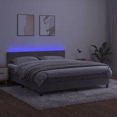 vidaXL kontinentaalvoodi madrats ja LED, helehall, 160x200 cm, samet цена и информация | Кровати | kaup24.ee