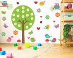 Виниловая наклейка на стену Большое дерево, птицы, бабочки и цветы Декор интрерьера для детской комнаты - 120 см