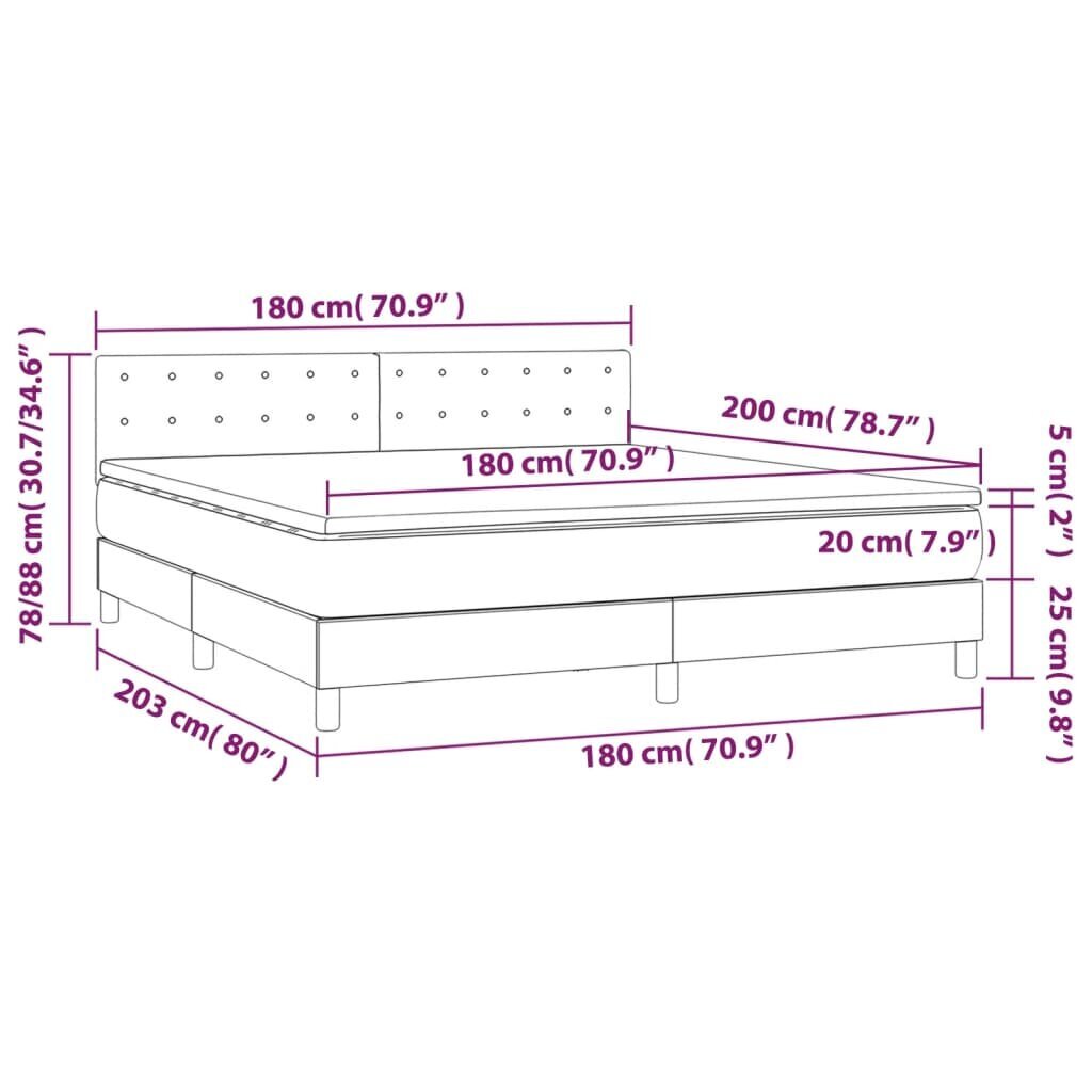 vidaXL kontinentaalvoodi madrats ja LED, pruunikas, 180x200 cm, kangas hind ja info | Voodid | kaup24.ee