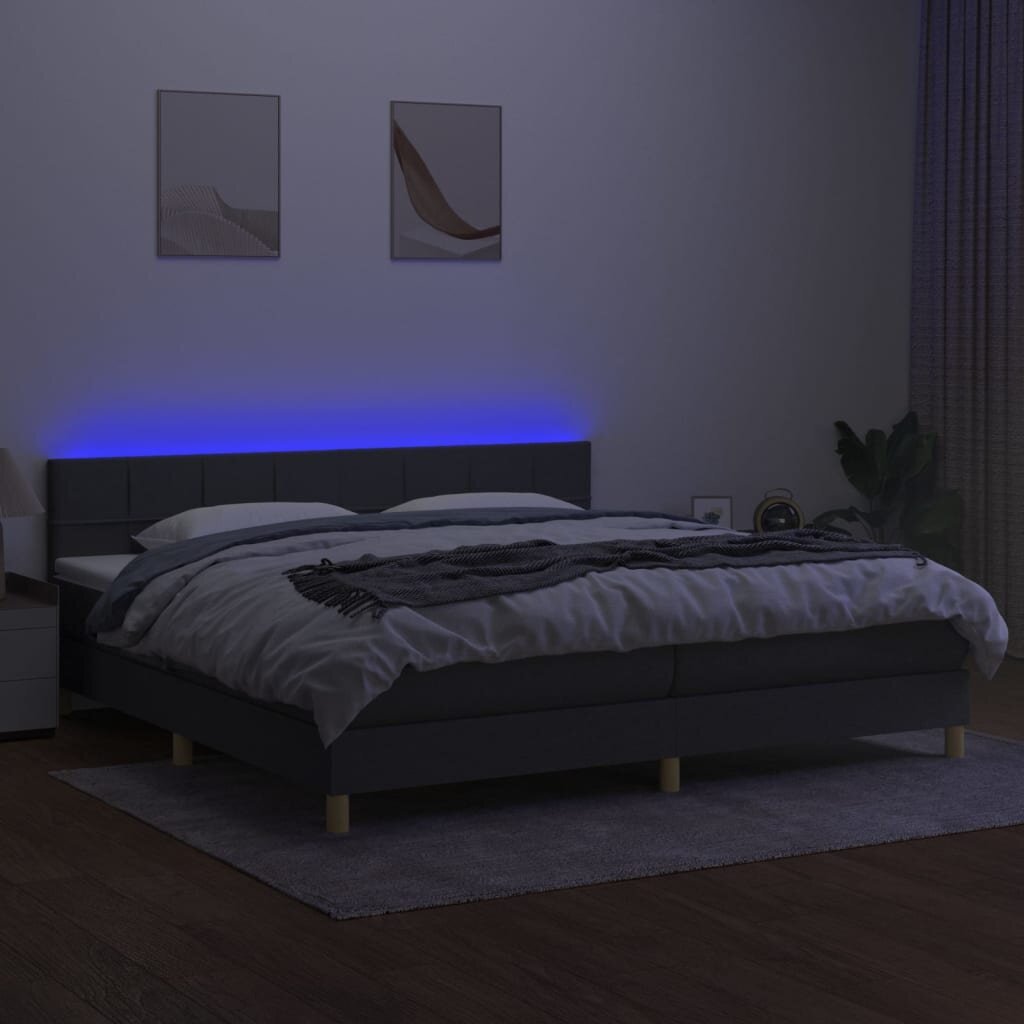 vidaXL kontinentaalvoodi madratsiga ja LED, tumehall, 200x200 cm, kangas hind ja info | Voodid | kaup24.ee