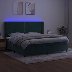 vidaXL kontinentaalvoodi madratsiga, LED, tumeroheline, 200x200 cm, samet цена и информация | Кровати | kaup24.ee