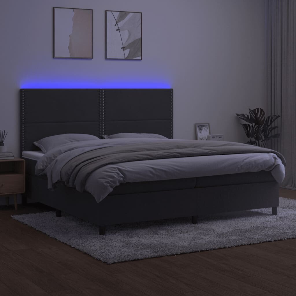 vidaXL kontinentaalvoodi madratsiga ja LED, tumehall, 200x200 cm, samet hind ja info | Voodid | kaup24.ee