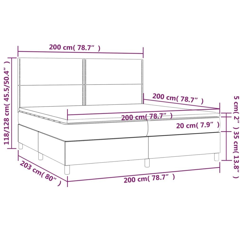 vidaXL kontinentaalvoodi madratsiga ja LED, tumehall, 200x200 cm, samet hind ja info | Voodid | kaup24.ee