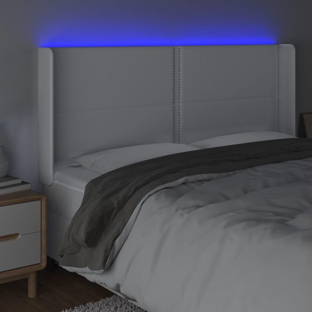 vidaXL LED-voodipeats, valge, 163x16x118/128 cm, kunstnahk цена и информация | Voodid | kaup24.ee