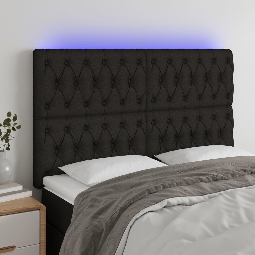 vidaXL LED-voodipeats, must, 144x7x118/128 cm, kangas hind ja info | Voodid | kaup24.ee