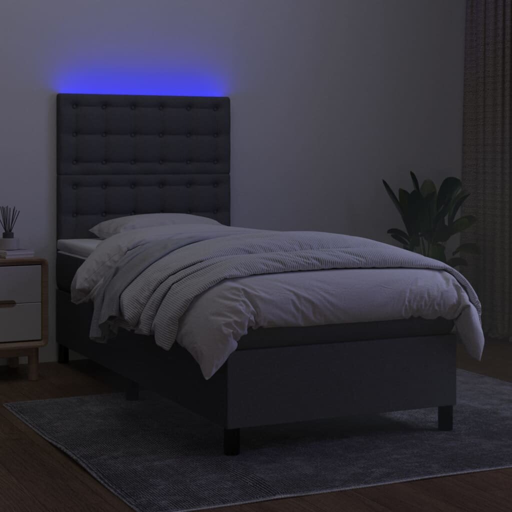 vidaXL kontinentaalvoodi madrats ja LED, tumehall, 90x190 cm, kangas hind ja info | Voodid | kaup24.ee