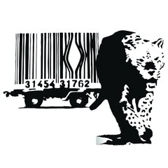 Vinüülseinakleebis Banksy Graffiti Leopard ja Triipkoodiga – 100 x 71 cm цена и информация | Декоративные наклейки | kaup24.ee