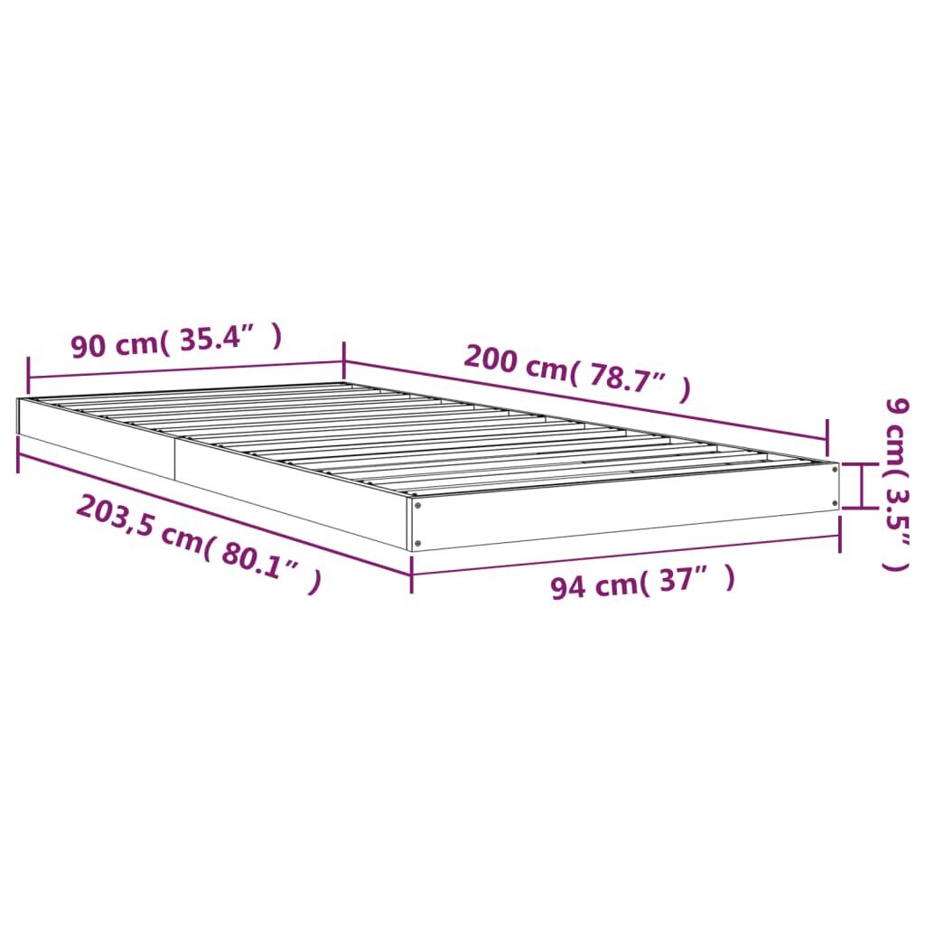 vidaXL voodiraam, meepruun, 90 x 200 cm, männipuit hind ja info | Voodid | kaup24.ee