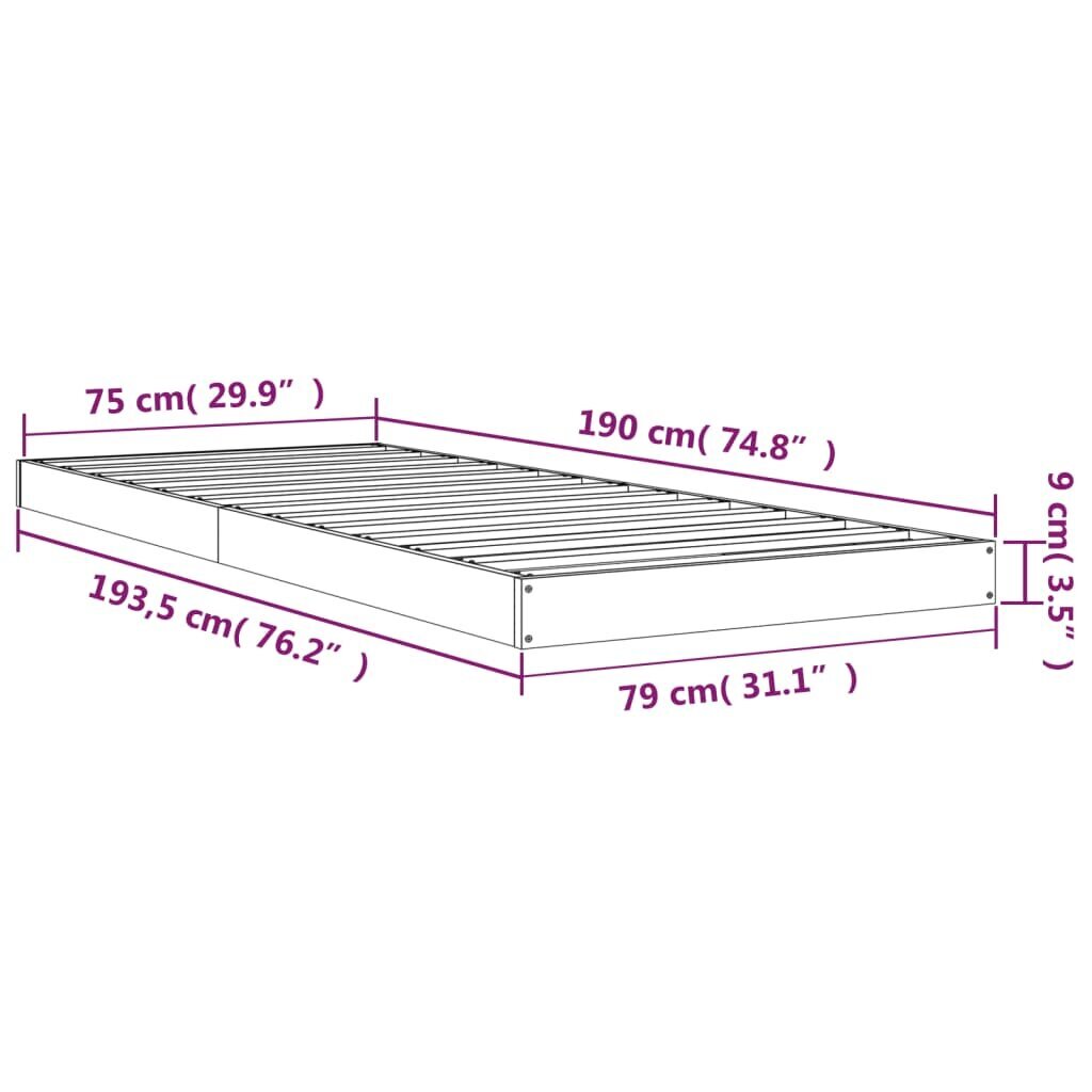 vidaXL voodiraam, valge, 75 x 190 cm, männipuit цена и информация | Voodid | kaup24.ee