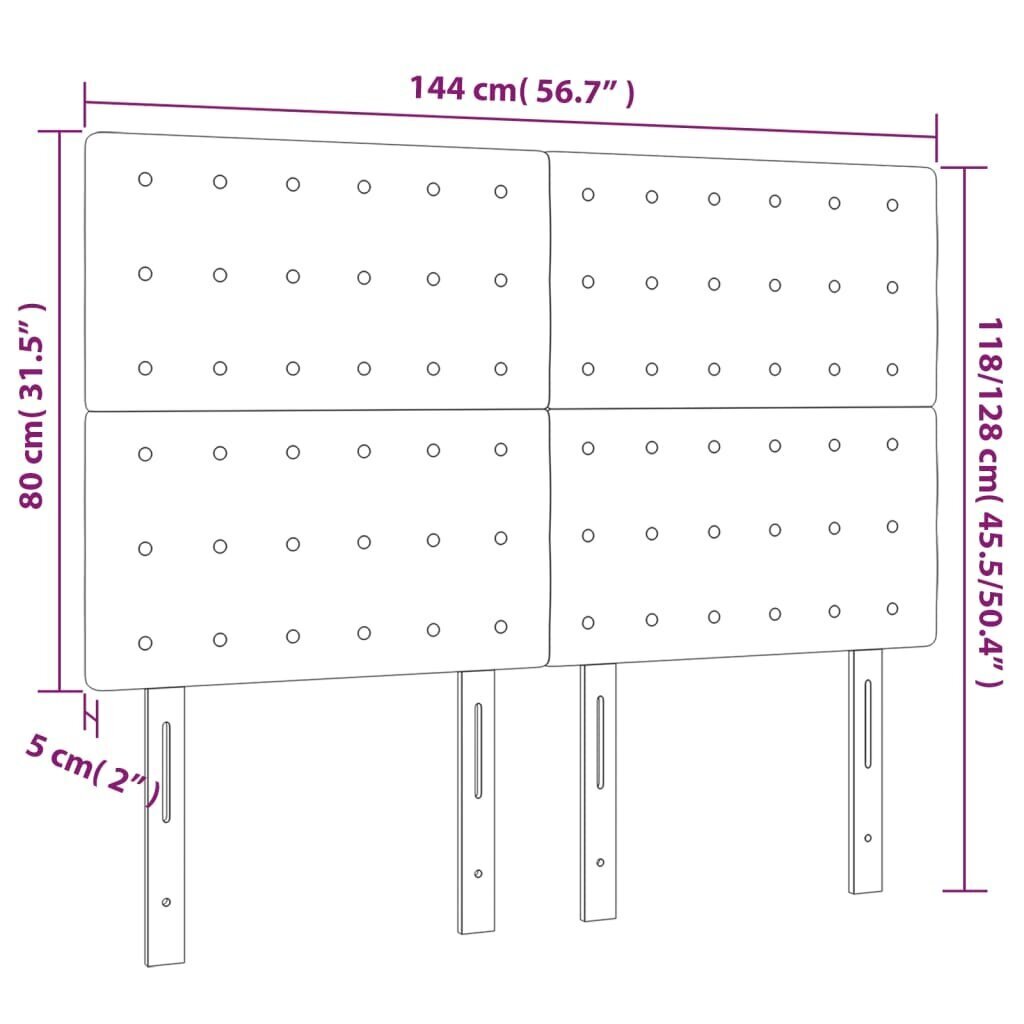 vidaXL LED-voodipeats, helehall, 144x5x118/128 cm, samet цена и информация | Voodid | kaup24.ee