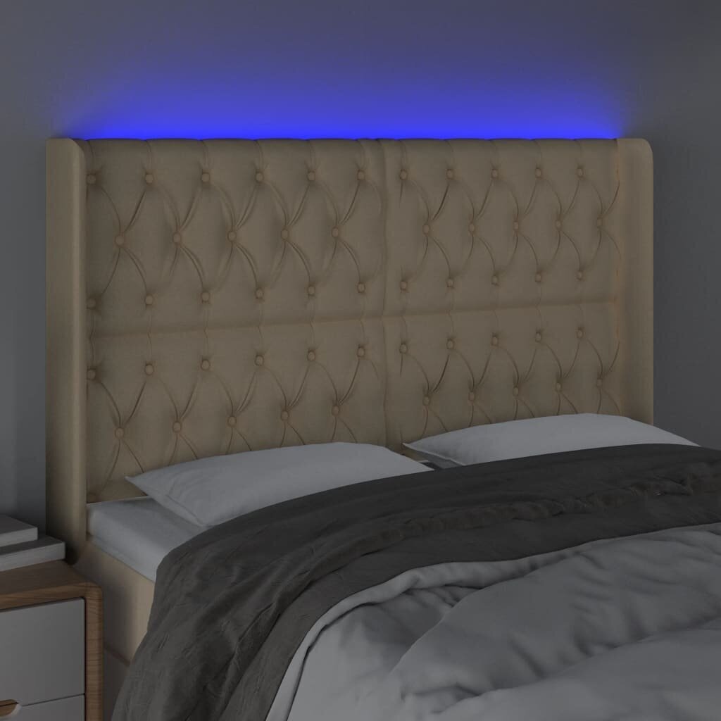vidaXL LED-voodipeats, kreemjas, 147x16x118/128 cm, kangas цена и информация | Voodid | kaup24.ee