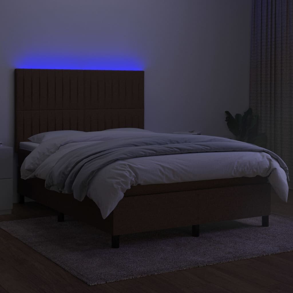 vidaXL kontinentaalvoodi madrats ja LED, tumepruun, 140x190 cm, kangas hind ja info | Voodid | kaup24.ee