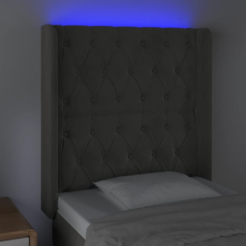 vidaXL LED-voodipeats, tumehall, 83x16x118/128 cm, samet hind ja info | Voodid | kaup24.ee