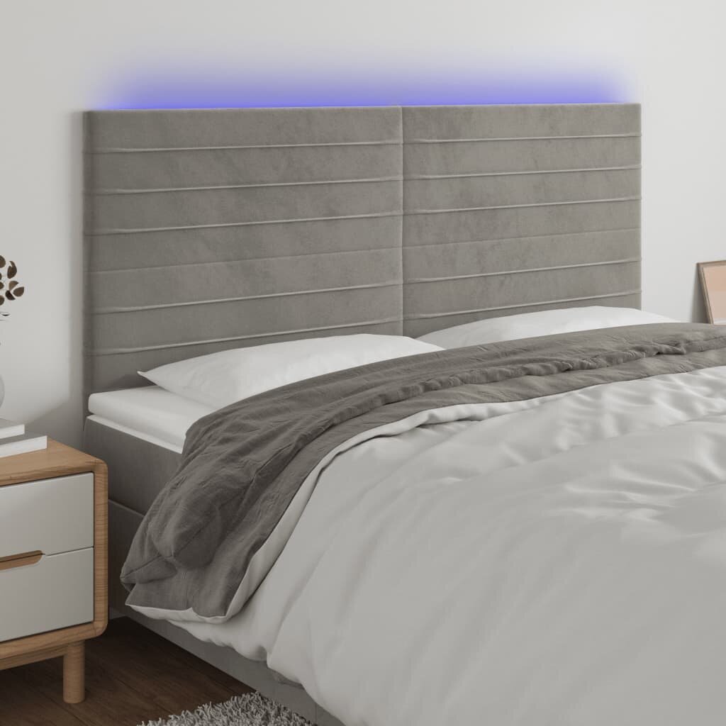 vidaXL LED-voodipeats, helehall, 160x5x118/128 cm, samet hind ja info | Voodid | kaup24.ee