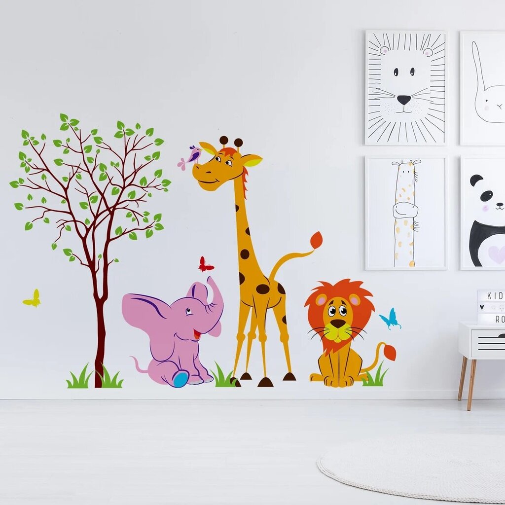 Vinüülist seinakleebised loomad ja puud, džungel, lastetuppa - 140 x 100 cm hind ja info | Seinakleebised | kaup24.ee