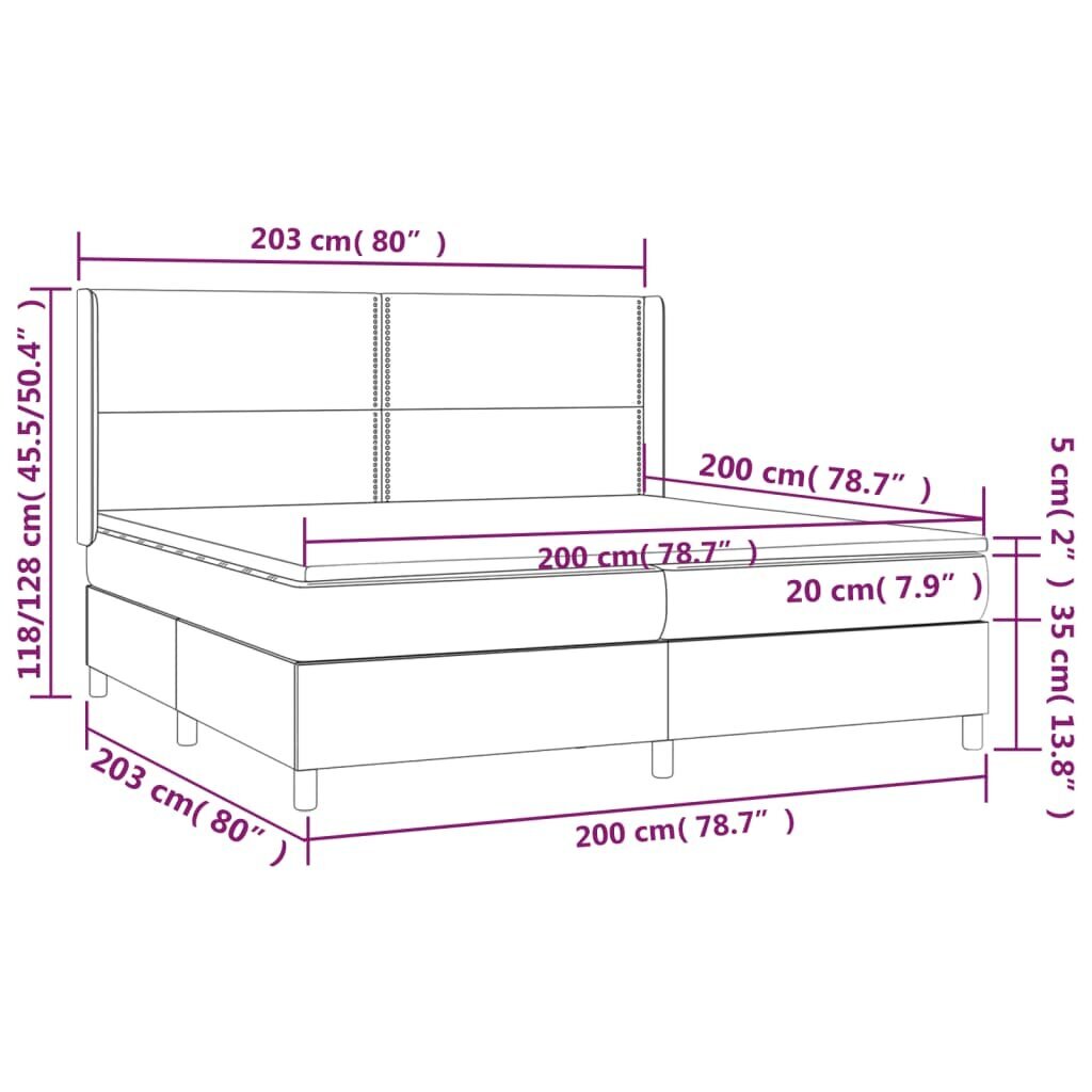 vidaXL kontinentaalvoodi madratsiga ja LED, tumehall, 200x200 cm, kangas цена и информация | Voodid | kaup24.ee