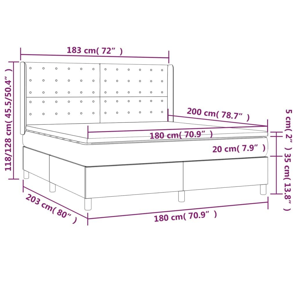 vidaXL kontinentaalvoodi madratsiga ja LED, tumepruun, 180x200 cm, kangas hind ja info | Voodid | kaup24.ee