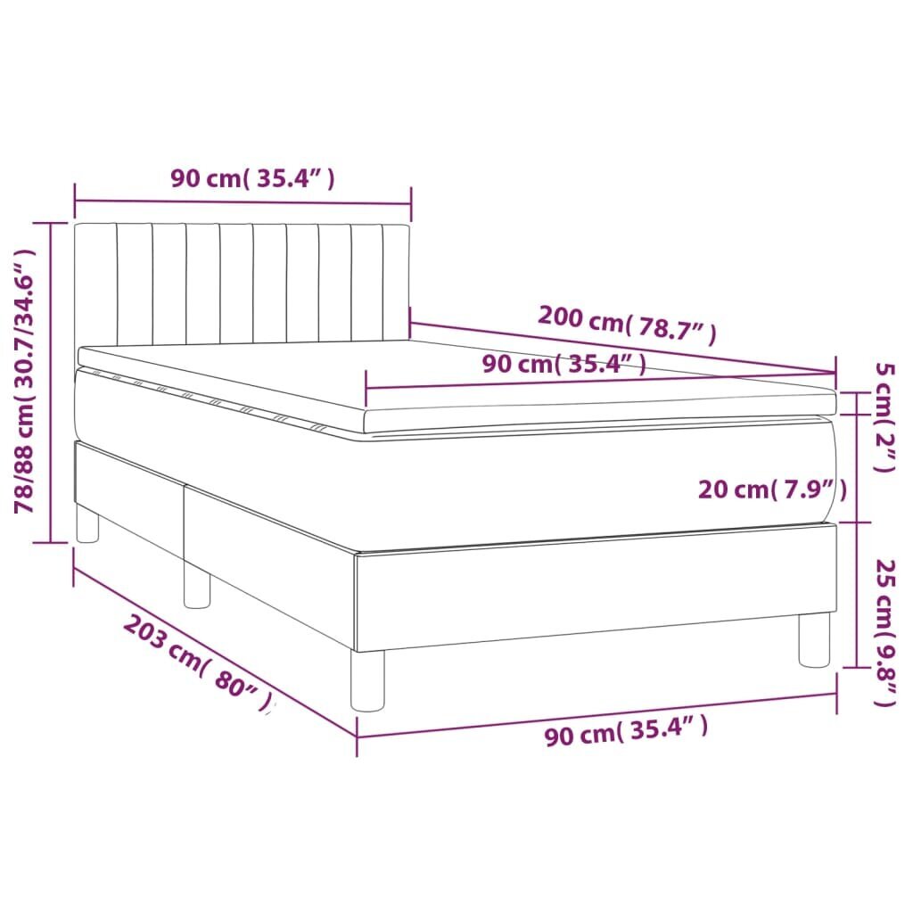 vidaXL kontinentaalvoodi madratsiga, pruunikashall, 90x200 cm, kangas hind ja info | Voodid | kaup24.ee