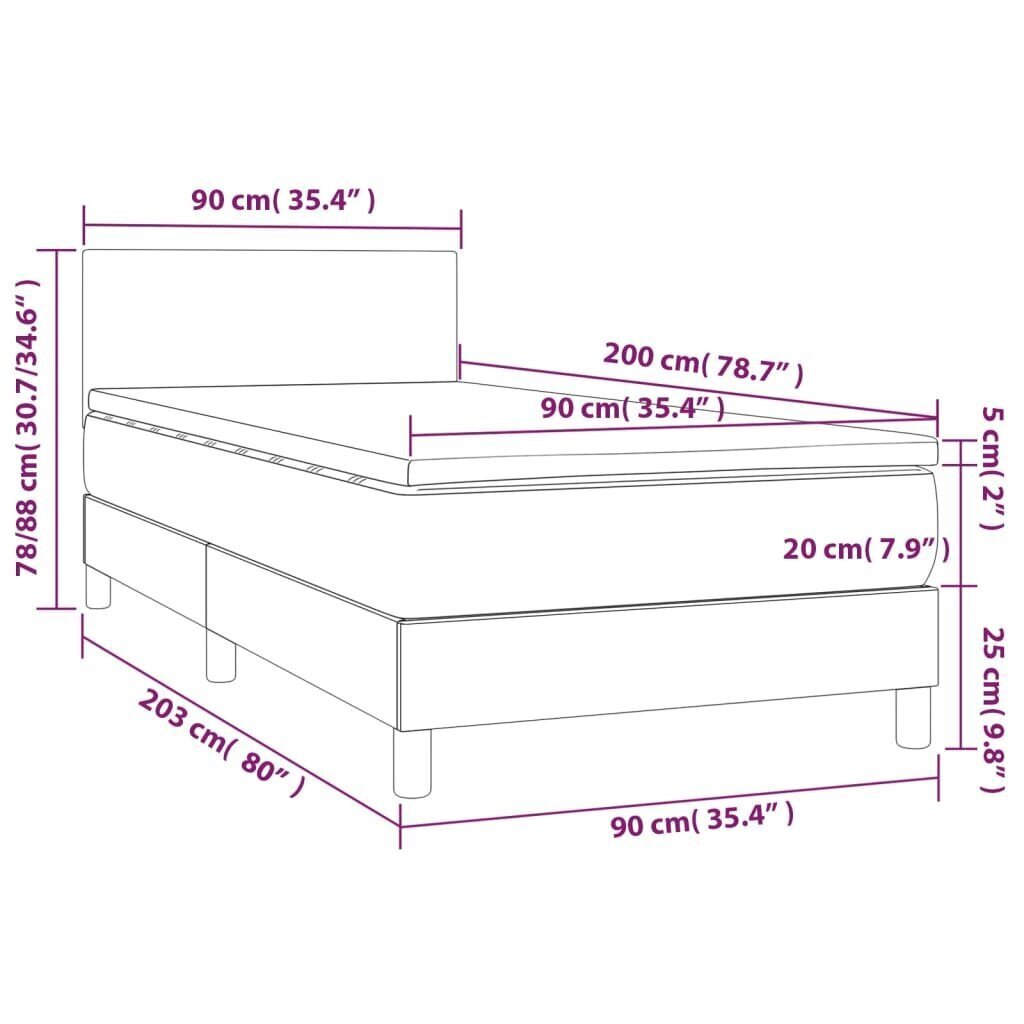 vidaXL kontinentaalvoodi madratsiga, sinine, 90x200 cm, kangas цена и информация | Voodid | kaup24.ee