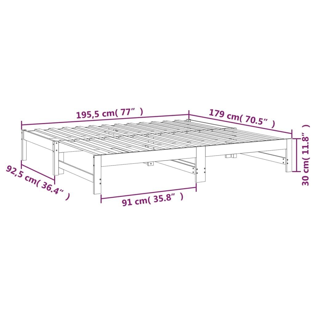 vidaXL väljatõmmatav päevavoodi, hall, 2 x (90x190) cm, männipuit цена и информация | Voodid | kaup24.ee