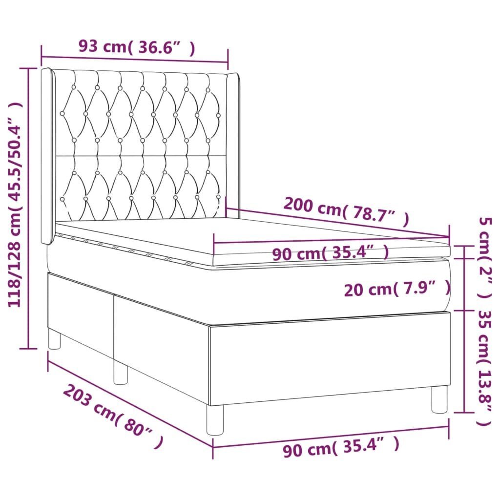 vidaXL kontinentaalvoodi madratsiga, tumepruun, 90x200 cm, kangas hind ja info | Voodid | kaup24.ee