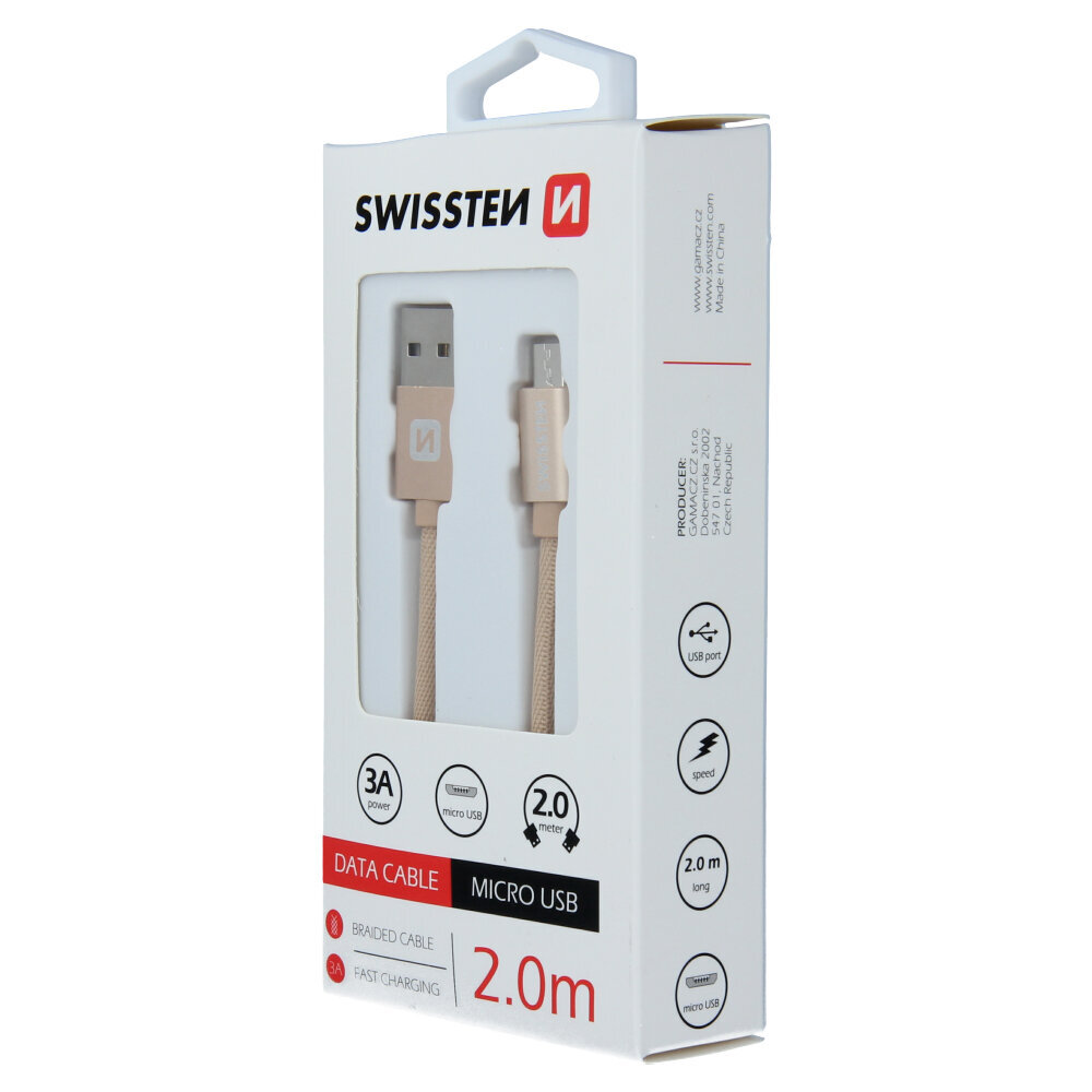 Swissten Textile, Micro USB, 2m цена и информация | Mobiiltelefonide kaablid | kaup24.ee