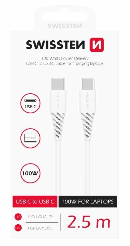 Swissten, USB-C / USB-C, 2.5m hind ja info | Mobiiltelefonide kaablid | kaup24.ee