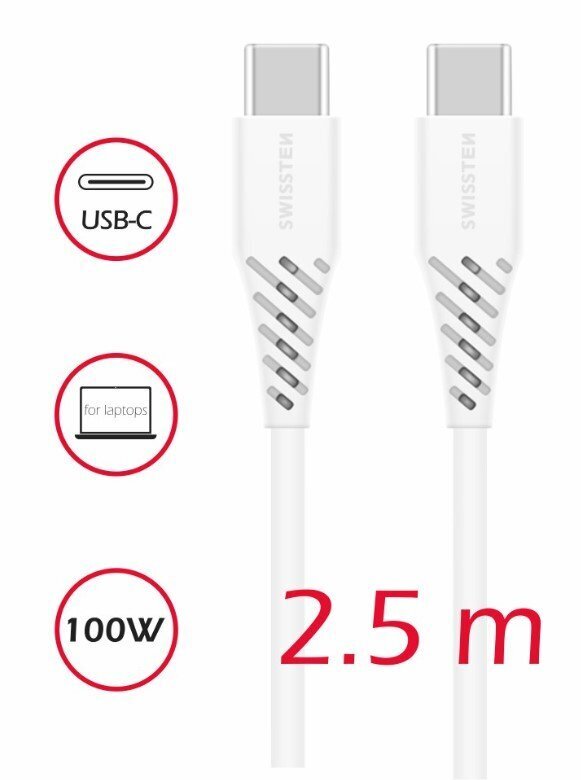 Swissten, USB-C / USB-C, 2.5m цена и информация | Mobiiltelefonide kaablid | kaup24.ee