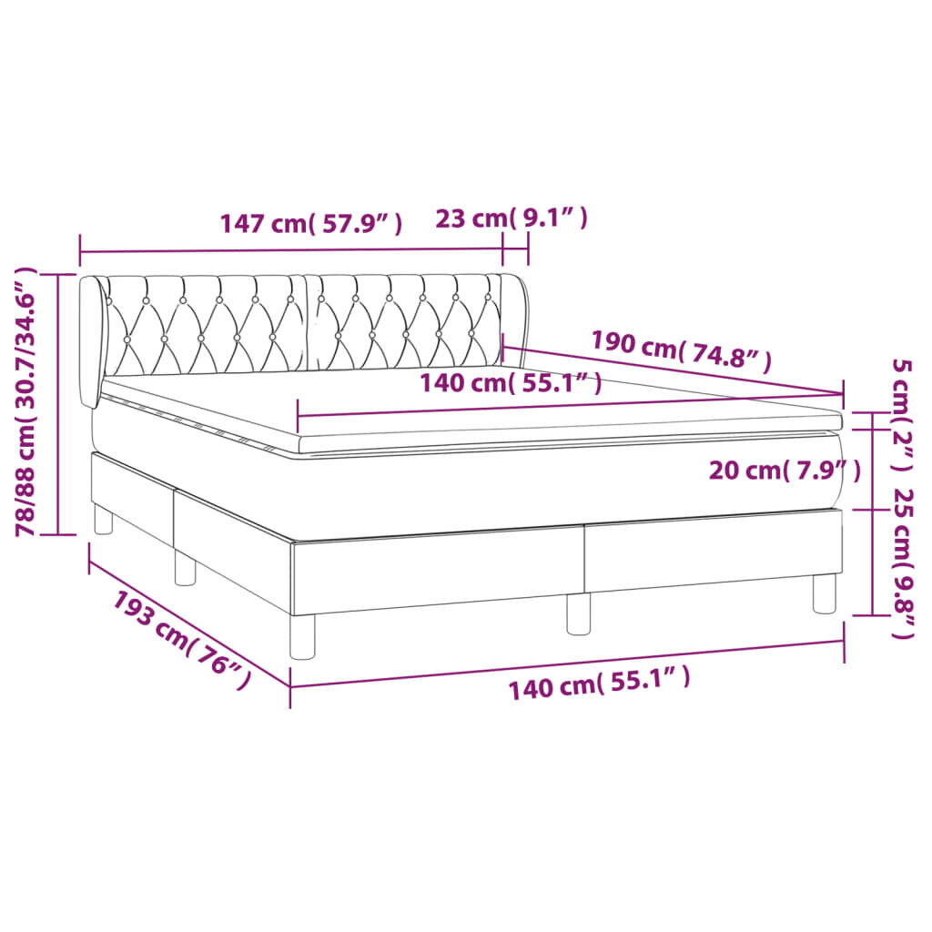 vidaXL kontinentaalvoodi madratsiga, tumesinine, 140x190 cm, samet hind ja info | Voodid | kaup24.ee