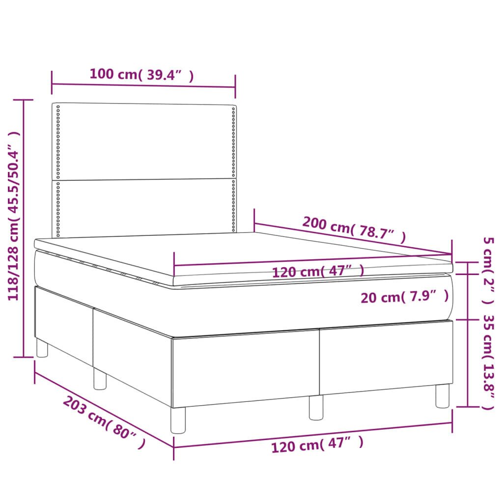 vidaXL kontinentaalvoodi madratsiga, kreemjas, 120x200 cm, kangas hind ja info | Voodid | kaup24.ee