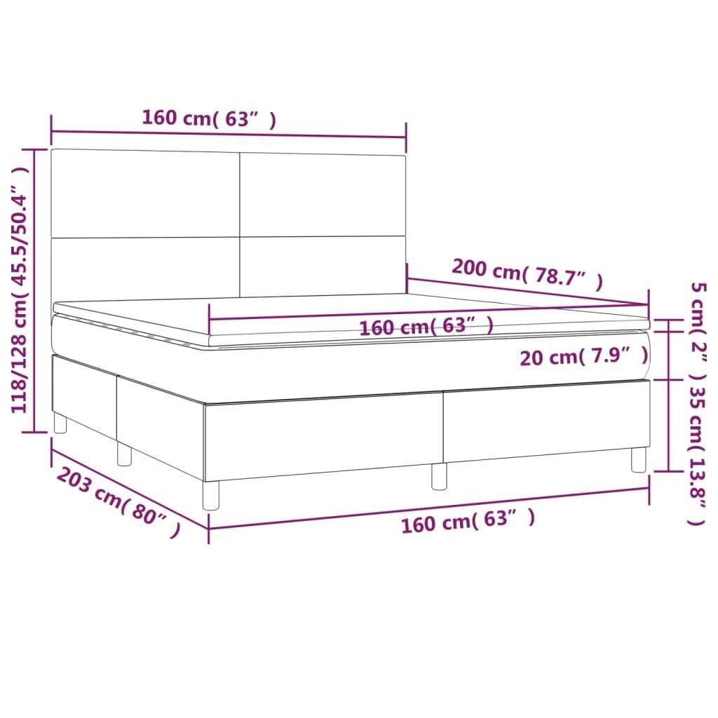 vidaXL kontinentaalvoodi madratsiga, must, 160x200 cm, samet hind ja info | Voodid | kaup24.ee