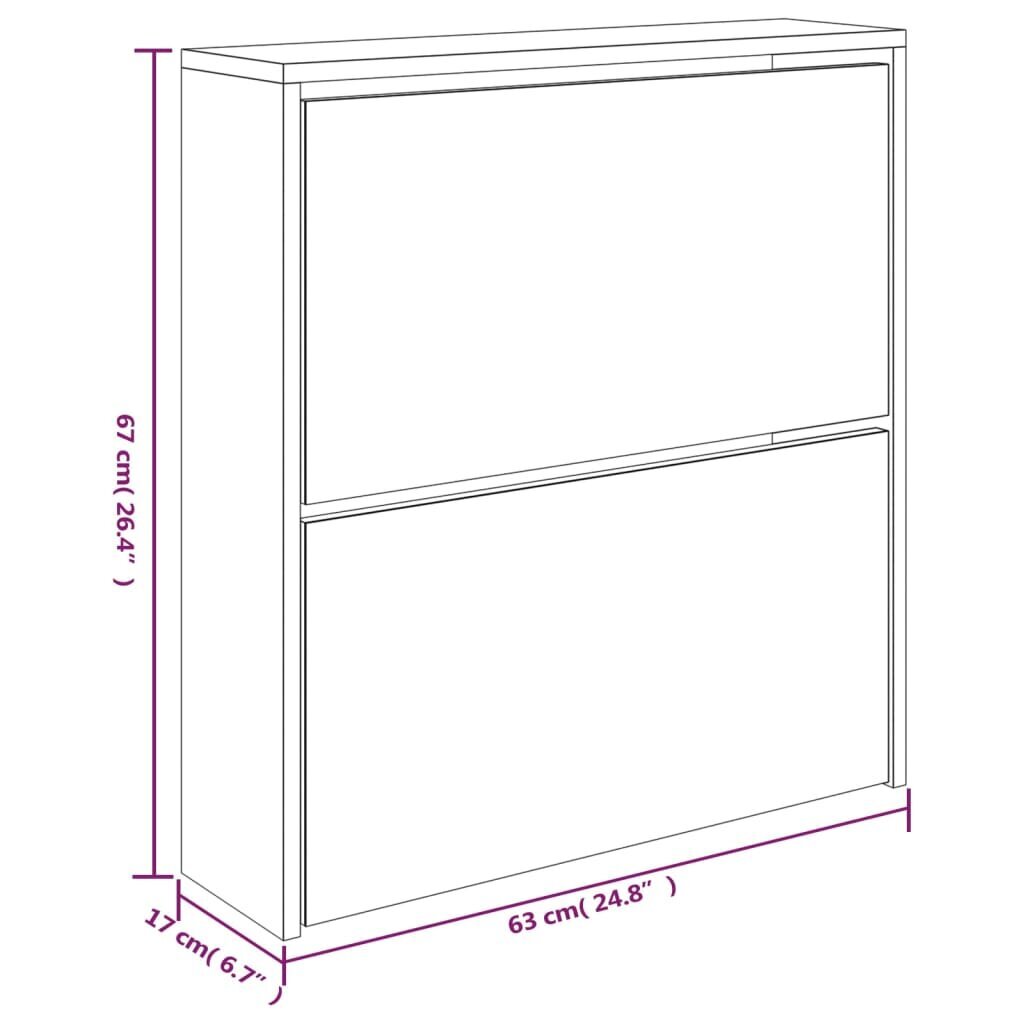 vidaXL 2 sahtliga kingakapp peegliga, hall Sonoma tamm, 63x17x67 cm цена и информация | Jalatsikapid, jalatsiriiulid | kaup24.ee